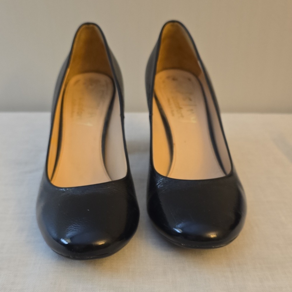 French Soles Women's Black Slip-On Solid Round Toe Block Heels Pump Shoes 39 8.5